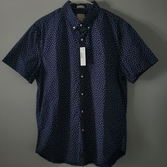 J. Crew Short Sleeve Navy Ditsy Button-down Shirt Size L NWT - Picture 2 of 6